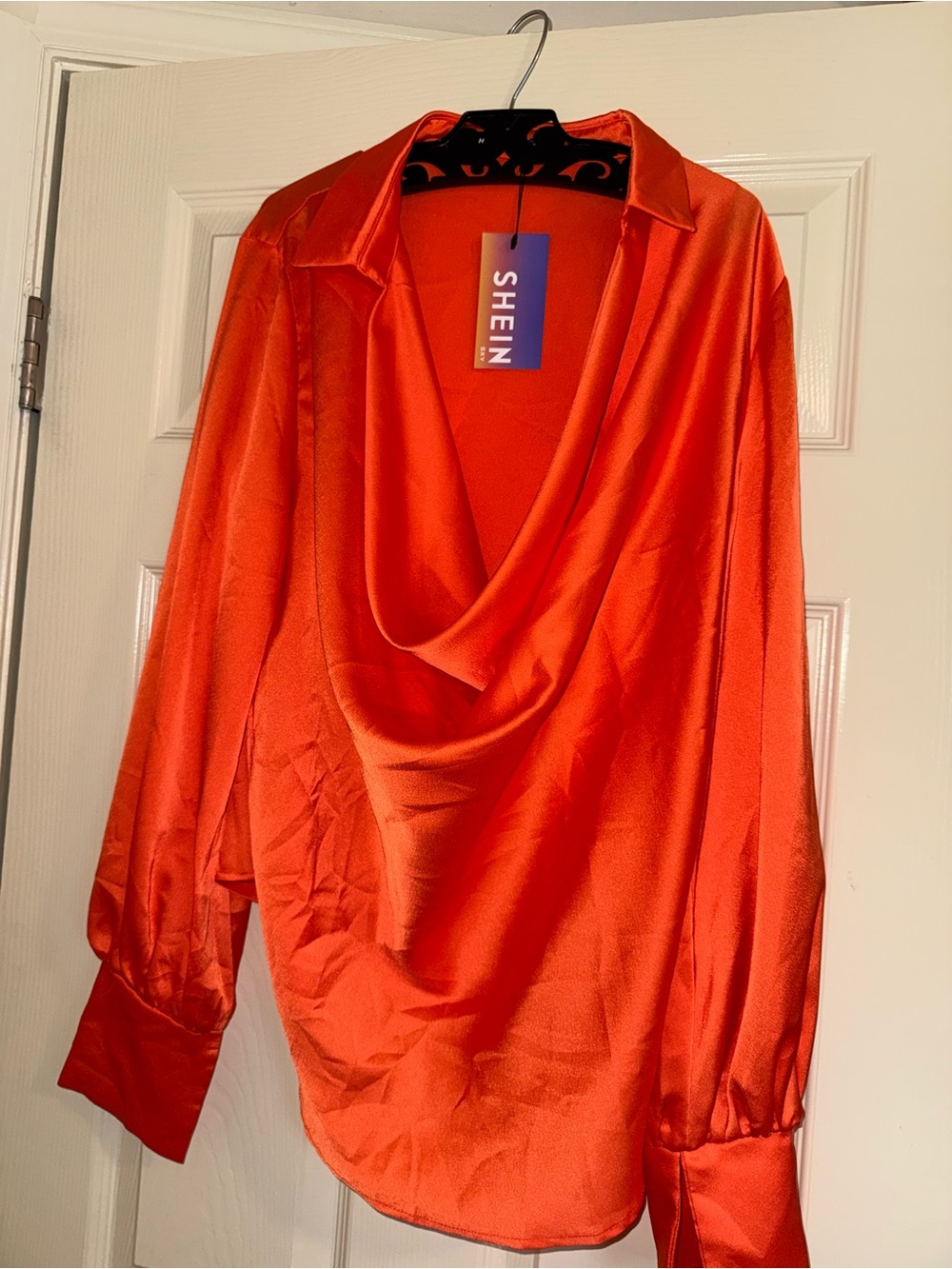 SHEIN Orange Satin Cowl Neck Blouse